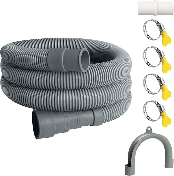 4.9FT Washing Machine Drain Hose, Universal Dishwasher Hose Extension Kit with 1 U-Bend Holder, 1 Extension Adapter and 4 Hose Clamps