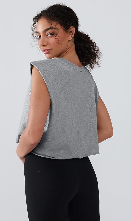 Women’s 100% Cotton Cropped Workout Tank Tops Soft Breathable Loose Fit Muscle Tank for Gym Yoga Running