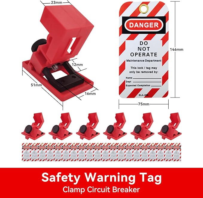 Circuit Breaker Lockout Device,6Pcs for 120/277 Clamp-on Electrical Single Pole Breaker for Loto Station Lock Out Tag Out Kit with 20pcs Safety Tag