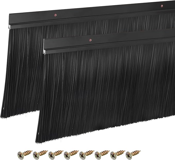 uxcell 2Pcs Door Brush Bottom Sweep H-Shape Aluminum Alloy Base with 5.9-inch PP Brush for Home, Industrial (47-inch L, Black)