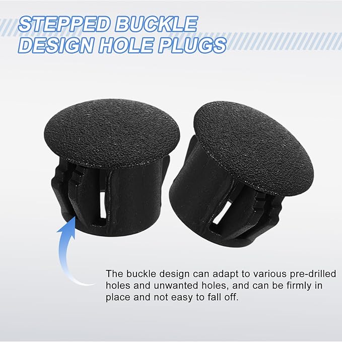 uxcell 40Pcs Plastic Hole Plugs, 10mm(3/8") Flush Type Panel Plugs, Round Snap Knockout Locking Plugs for Furniture Insert End Caps Panels, Black