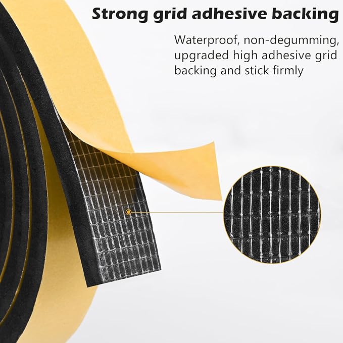 ToLanbbt Black Door Window Weather Stripping Self Adhesive Foam Tape High Density Foam Sealing Strip Window Insulation Weatherproof Gasket Tape 1/4" Wide X 1/8" Thick, 19.7 Ft X 3 Rolls, Total 59 Feet