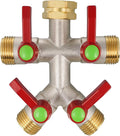 Hose Splitter 4 Way, High Flow Garden Hose Splitter, 3/4” Ght Inlet Brass Heavy Duty Hose Converter, Full Flow water 4 Way Faucet hose splitter, Long Handle Hose Valve Large Outlet.