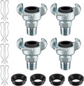 Therwen 4 Sets 1/2 inch Chicago Air Fittings NPT Iron Air Hose Fitting 2 Lug Universal Coupling for Female and Male End(Male End)