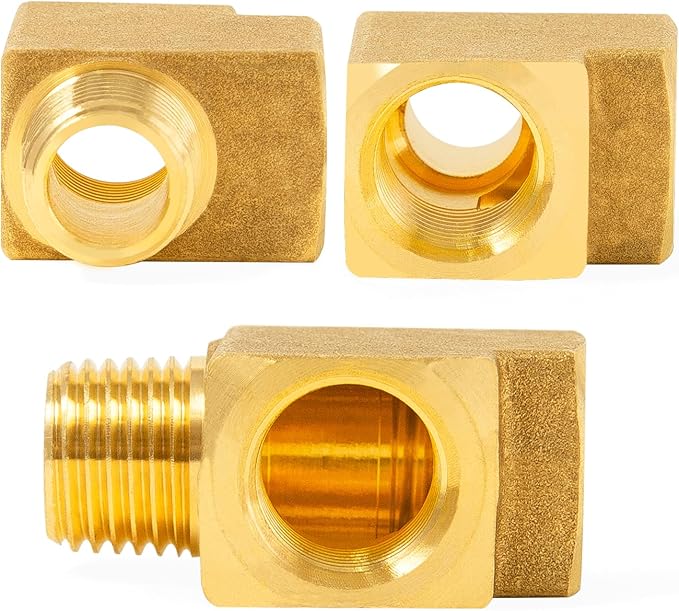 ChillWaves Brass Pipe Fitting, Barstock Male Run Tee 1/2" NPT Female x 1/2" NPT Female x 1/2" NPT Male Thread Adapter(2-PACK)