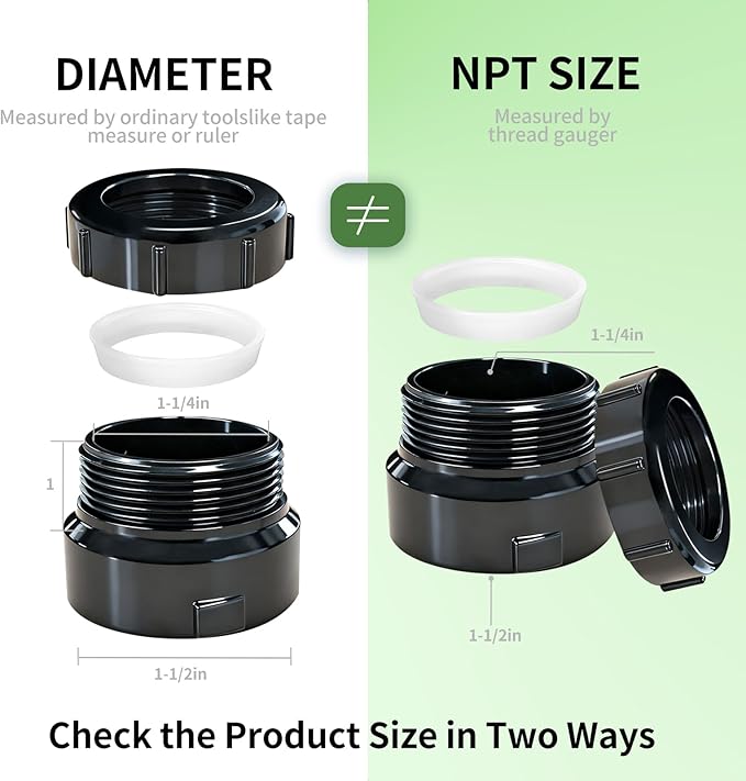 Lesso 2PCS 1-1/2" Hub x 1-1/4" Slip ABS P-Trap Adapter for kitchen sink drain kit