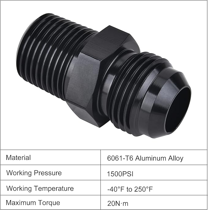 EVIL ENERGY 8AN Male Flare to 3/8" NPT Pipe Fitting Adapter Aluminum Straight Black 4PCS