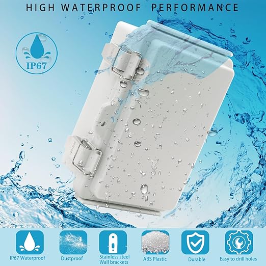 Waterproof Electrical Box Junction Box Weatherproof IP67 ABS Plastic Enclosure Switch Router Project Box Electronics Enclosure with Mounting Plate Wall Bracket Grey 5.9"x3.9"x2.8"