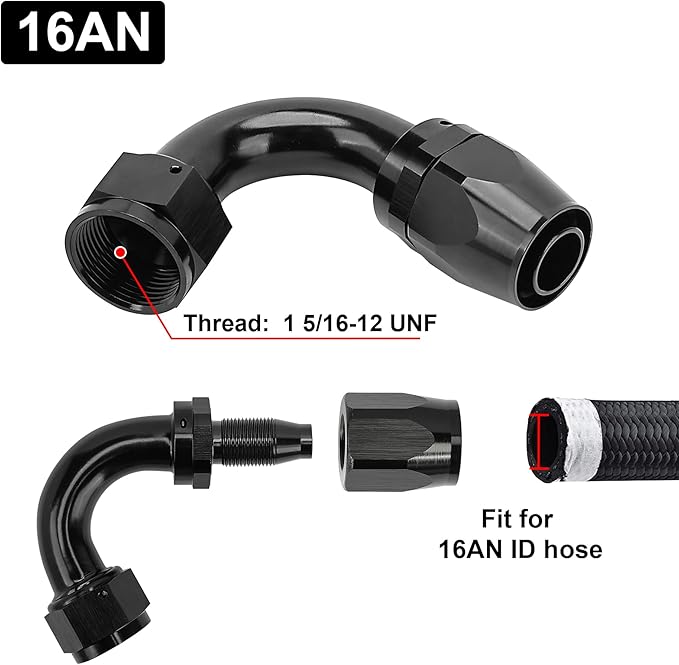 EVIL ENERGY 16AN Hose End Fitting 120 Degree Swivel for CPE Braided Fuel Hose Black