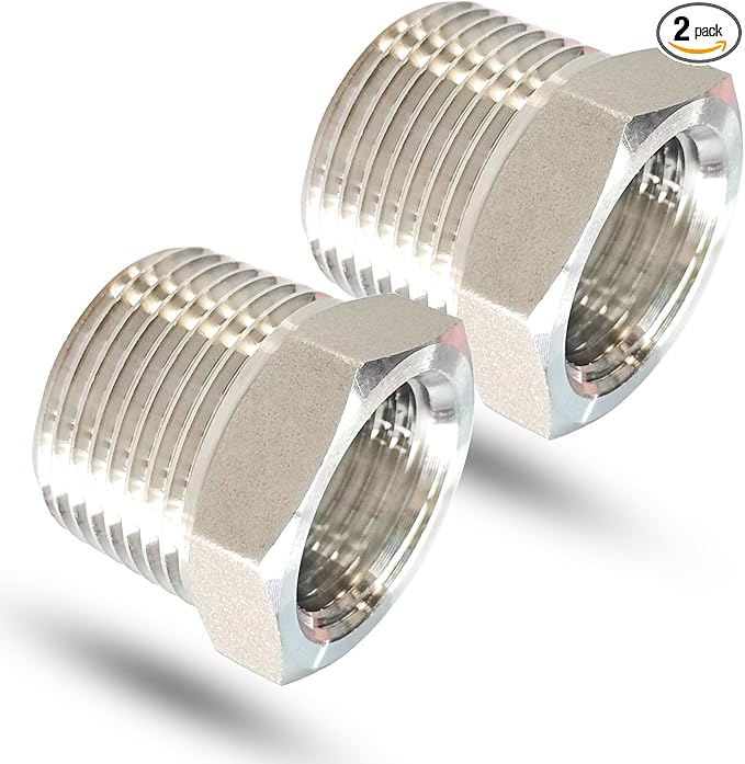 1/2" NPT Male to 3/8" NPT Female Reducer Bushing, 304 Stainless Steel Pipe Hex Bushing NPT Male to Female Reducing Adapter Pipe Fitting for Reducing Pipe (1/2mnpt x 3/8fnpt)