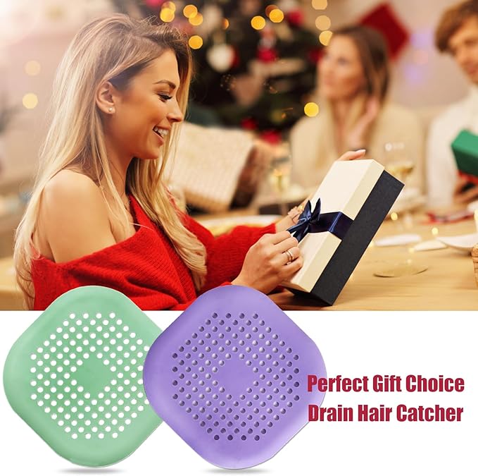 Hair Drain Catcher,Square Drain Cover for Shower Silicone Hair Stopper with Suction Cup,Easy to Install Suit for Bathroom,Bathtub,Kitchen 2 Pack (Purple Green)