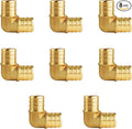 WiseWater 8 Pcs PEX Fittings 1 Inch, 1 Inch 90 Degree Elbow PEX Fittings, Brass Barb Crimp PEX Pipe Fitting for PEX Pipe Plumbing Projects (Pack of 8)