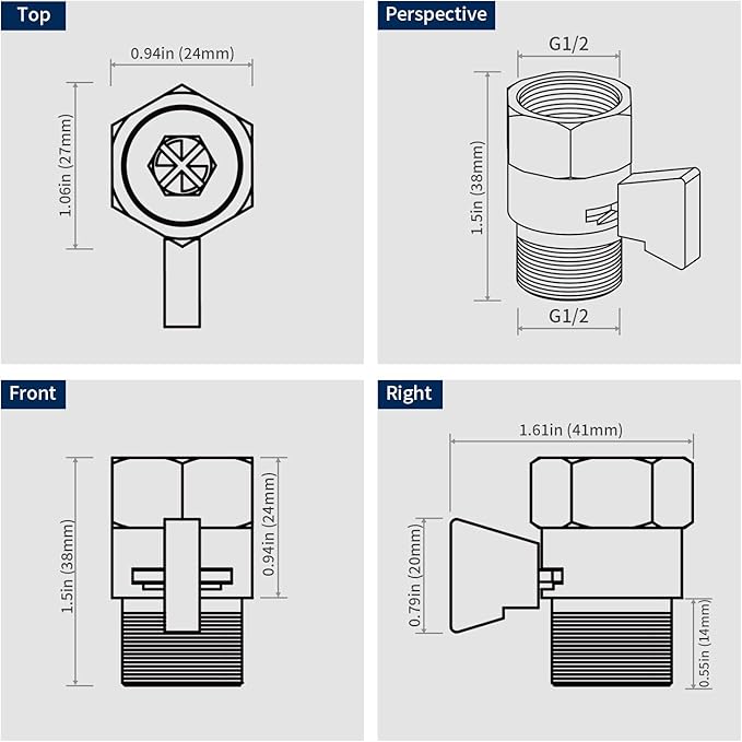 Tenfe Water Flow Control Shut Off Valve, Brass Adjustable Water Pressure Regulator for Hand Held Shower Head & Bidet Sprayer, Oil Rubbed Bronze Water Saver G1/2 Standard Connection