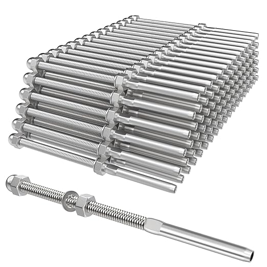 BLIKA 100 Pack 6" Long Swage Threaded Stud Tension End Fitting Terminal for 1/8" Deck Cable Railing Hand Swage T316 Stainless Steel, Swage Threaded Terminal for 4x4, 2x2 Wood Metal Post