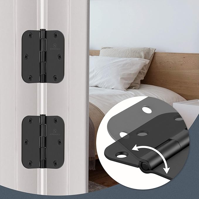 Door Hinges 3 1/2 Inch Matte Black 3.5 Inch Interior Hinges 5/8" Radius Round Door Hinge 3 1/2 Inch Iron Hinge 3 ½"x 3 ½" Door Hardware - 30 Pack