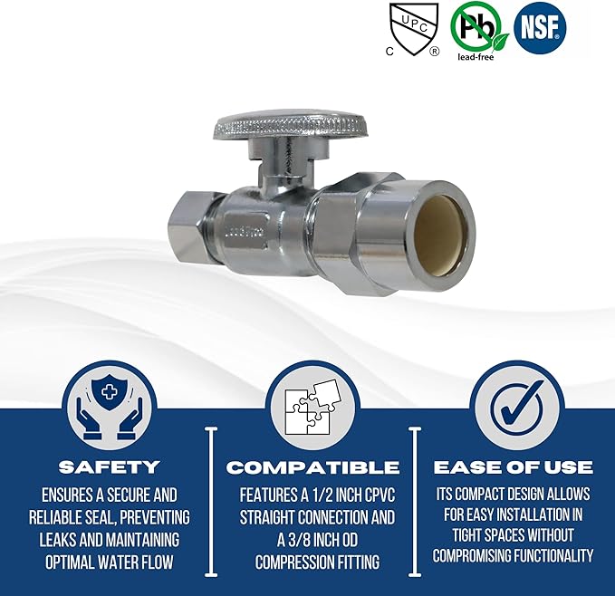 XFITTING 1/2 Inch CPVC x 3/8 OD Compression Straight Valve, 3-3-4=10XX, 10 Pieces