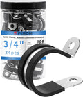 24PCS 3/4" Double Cable Clamps with updated Riveted Reinforce, 304 Stainless Steel Rubber Cushioned Insulated Loop & Pipe Clamps