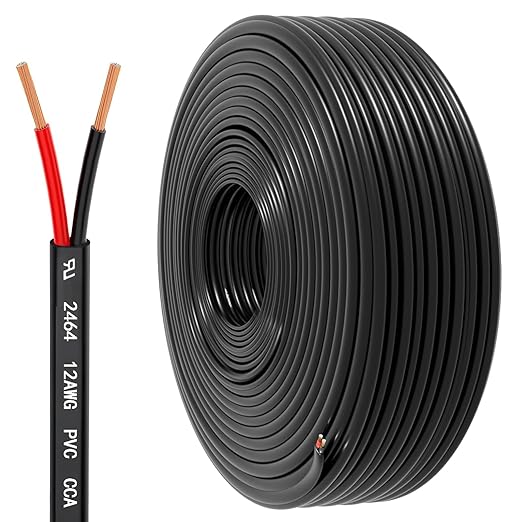 12 Gauge Wire 2 Conductor Electrical Wire, 12 AWG 3.3mm² Wire PVC Cord, 12V/24V DC Low Voltage/Copper-clad Aluminum(CCA)Flexible/2 Wire for Automotive Wire LED Strips Lamp Lighting Marine(45.8M/150FT)