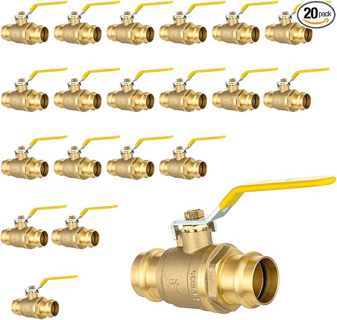 1" Press Ball Valve, 20 Pack Shut Off Valves with EPDM O-ring, Quarter Turn Brass Full Port Shut Off Ball Valve for Hot and Cold Water, NSF/ANSI 61 Certified