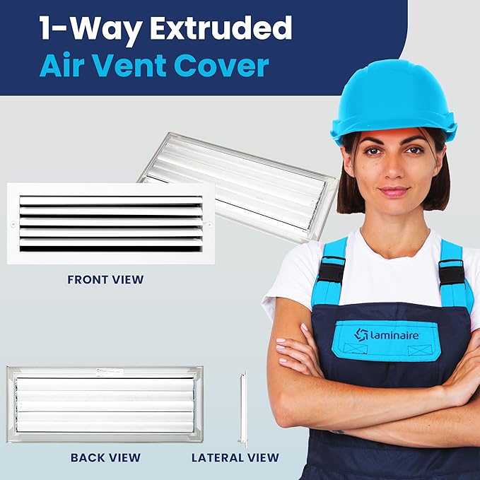 6x18 Inch (Duct Opening) Aluminum 1-Way Air Flow Vent – HVAC Vent Cover for Wall or Ceiling – Quiet HVAC Wall Register with Multi-Shutter Damper – Adjustable Curved Blade - Plastic Seal for Tight Fit