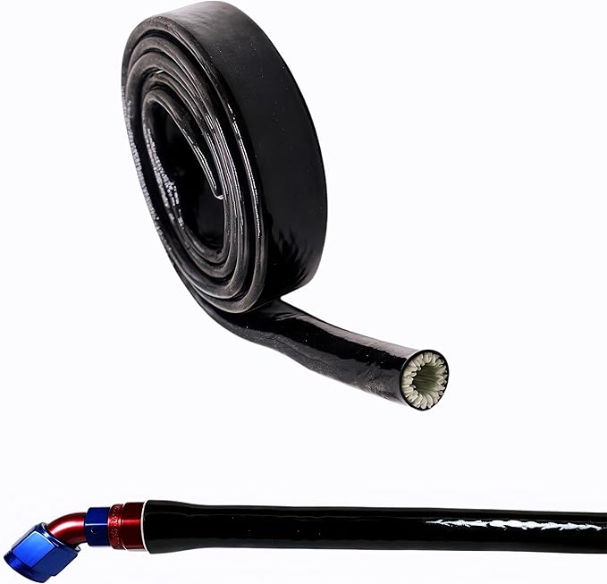 2"(51mm) ID Heat Shielded Fire Thermo Armor Fire Sleeve Silicone Coated Fiberglass for Automotive Hose Cable Lines & Electrical Wiring Black, 5feet