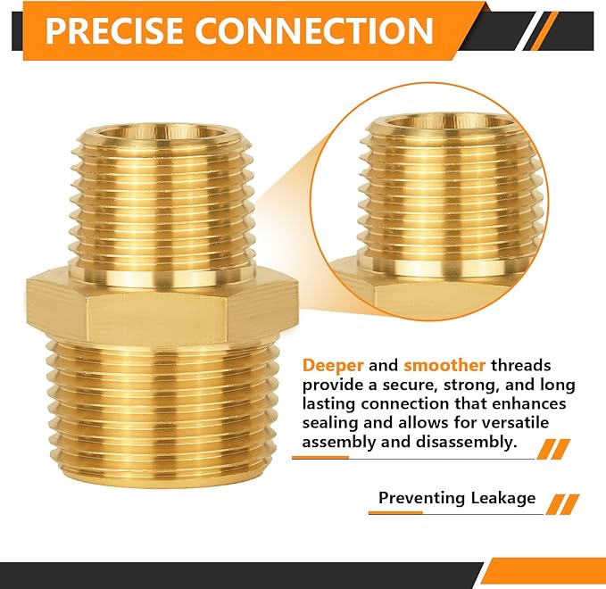 5-PCs HeSun Brass Hex Nipple Pipe Fitting, 3/4" NPT Male x 1/2" NPT Male Hex Pipe Adapter