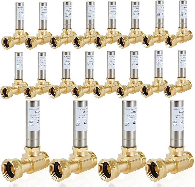 Water Hammer Arrestor,3/4 Inch Swivel FHT x 3/4 Inch MHT Stainless Steel Water Arrestor for Washing Machine Connection(20PACK, Straight Stainless Steel Arrestor)(HAMMER020-20Pack)