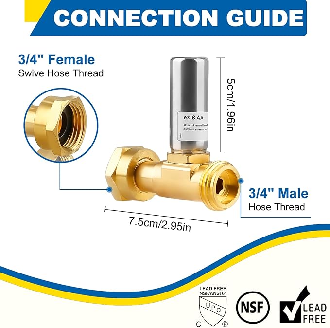 Water Hammer Arrestor for Washing Machine, 3/4 Inch Swivel FHT x 3/4 Inch MHT, Stainless Steel Straight Hammer Arrestor, Fittings of Metal for Pipes Applicable for Garden Hose and Plumbing(Pack of 4)