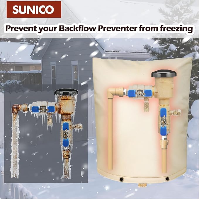 SUNICO Backflow Preventer Insulation Cover (5°F) - 5-Layer Upgrade Insulated Design Sprinkler Covers for Outside,28" W X 36" H, Backflow Insulation Cover for Sprinkler Valve ,Winter Freeze Protection