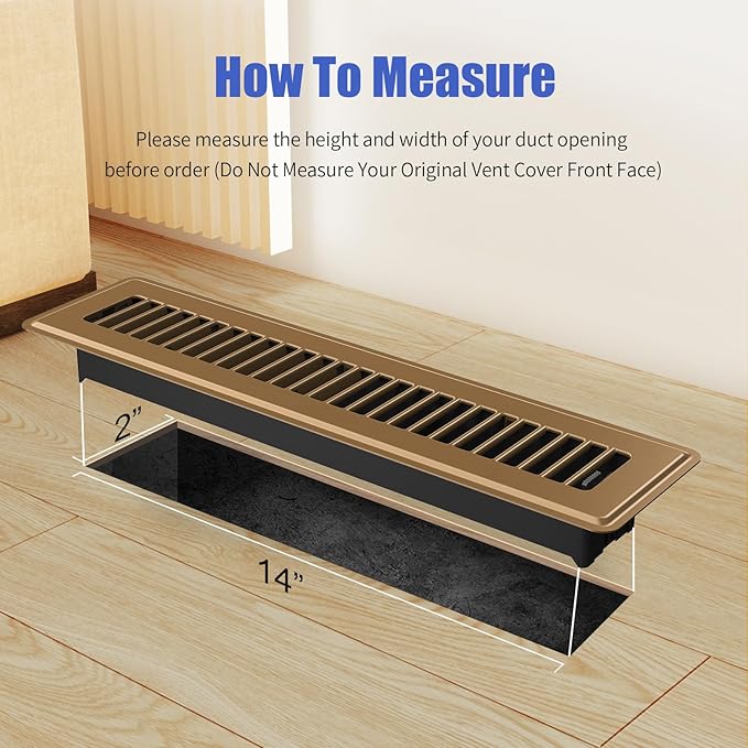 2x14 Floor Register Vent, 2 Pack Floor Vent Covers, Adjustable Steel Air Supply Air Vent Covers Grill, Rust-Proof Vent Covers for Home Floor and Sideall, Brown