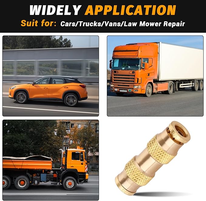 1/4" Air Brake Line Fitting, (One-quarter of an inch) DOT Brass Push in Fitting, Push to Connect Union Fittings Air Brake Union 1/4" Tube OD for Trucks Trailers andIndustrial Use (4 Pack)