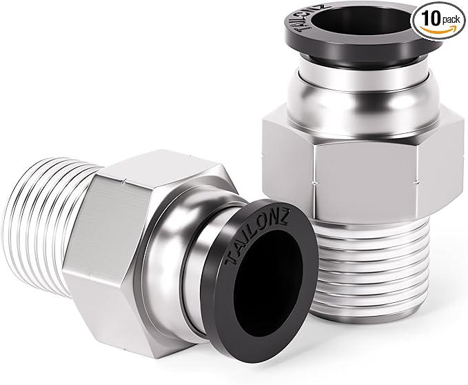 TAILONZ PNEUMATIC Male Straight 1/8 Inch Tube OD x 1/8 Inch NPT Thread Push to Connect Fitting PC-1/8-N1 (Pack of 10)