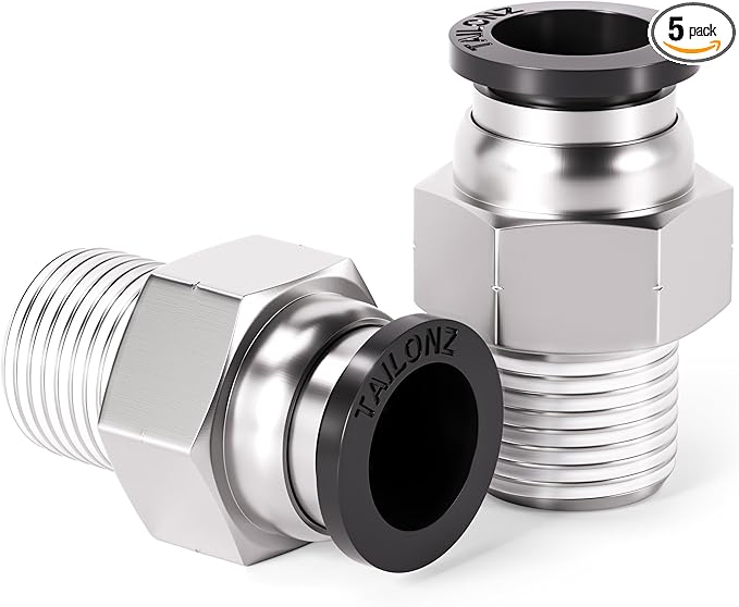 TAILONZ PNEUMATIC Male Straight 1/4 Inch Tube OD x 1/8 Inch NPT Thread Push to Connect Fittings PC-1/4-N1 (Pack of 5)