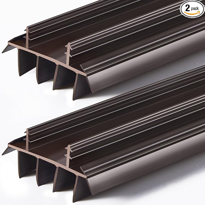 Replacement Door Bottom with Vinyl Fins 36" Long 1 3/4" Wide Threshold Seal Bottom of Door Weatherstrip Kerf Weather Stripping for 7/8" Between Barbs(2 Pcs,Brown)
