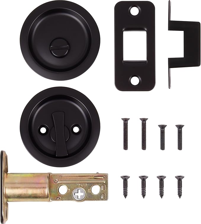 Round Pocket Door Lock, Privacy (Bed/Bath) Latch, 2-3/8" Backset, RCL, Matte Black by Stone Harbor Hardware