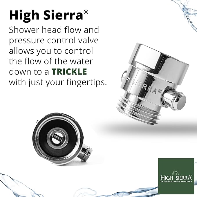 High Sierra® - Shower Head Pause & Pressure Control Valve - Solid Metal – Push-Button Valve Easily Controls the Flow of Water or Shuts It Off to Just a Trickle - Polished Brass Finish