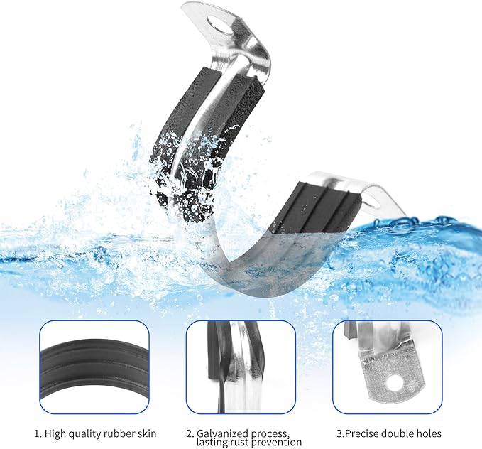 2 Inch Reinforced Rigid Pipe Strap, 20 PCS 2 Holes U Bracket Cable Clamp Hanger, Rubber Cushioned Insulated Clamp, Conduits Strap Clamps for Pipe Fixing on Various Surfaces(50mm)