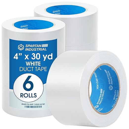 SPARTAN INDUSTRIAL - 4" X 30 yd Water-Resistant White Tape - 6 Wide Duct Tape Rolls for Indoor and Outdoor Use - No Residue, 9 Mil