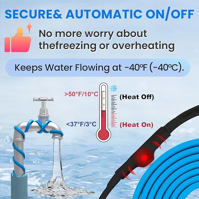MAXKOSKO 24 Ft. 120 V Heating Cable for Pipe Freeze Protection, Self-Regulating Heat Tape for Water Pipes for Metal and Plastic Pipes, Energy-Saving Heat Trace Cable Keeps Water Flowing at -40 °F