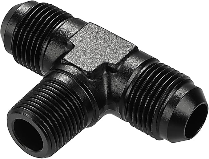 EVIL ENERGY 8AN Tee Male Flare to 3/8 NPT on Side Branch T Fitting Adapter Aluminum Black