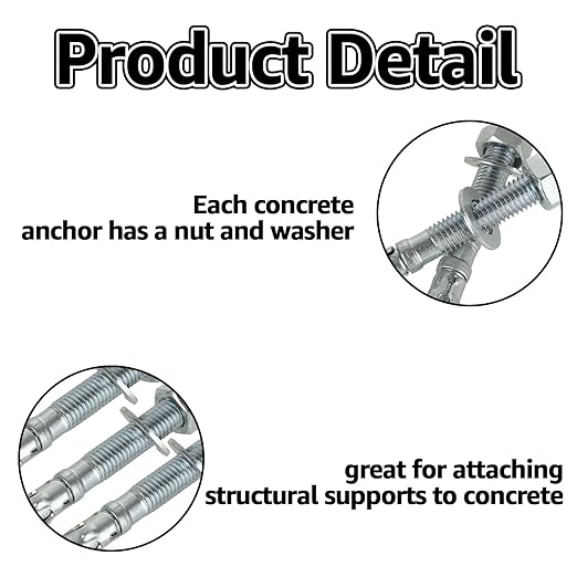 QTLCOHD 1/2 x 3-3/4 Inch Concrete Anchors Carbon Steel Wedge Anchor Bolts for Concrete (Box of 60)