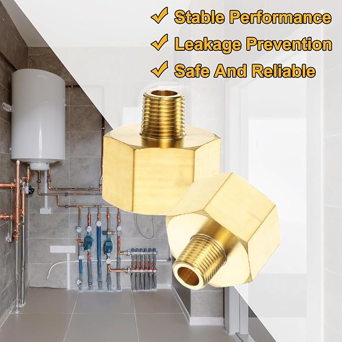 PATIKIL Brass Pipe Fitting, 1Pcs 1/8" NPT Male to 1/2" NPT Female Pipe Reducer Adapter Extension Connectors Brass Fittings for Water Gas Refrigeration