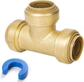 1" Pex Tee Pushfit, Push to Connect Brass Plumbing Fitting for Copper, CPVC, PEX Pipe, Brass Pex Fitting with Upgraded Stiffener, Disconnect Clip Included, NSF & UPC Certified
