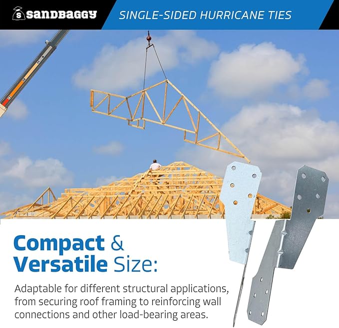 Sandbaggy Single-Sided Hurricane Ties - Hot Dipped Galvanized, 18 Gauge - Structural Wood Framing Connectors for Rafters, Trusses, Deck Joists (Single-Sided, 5000, Count)
