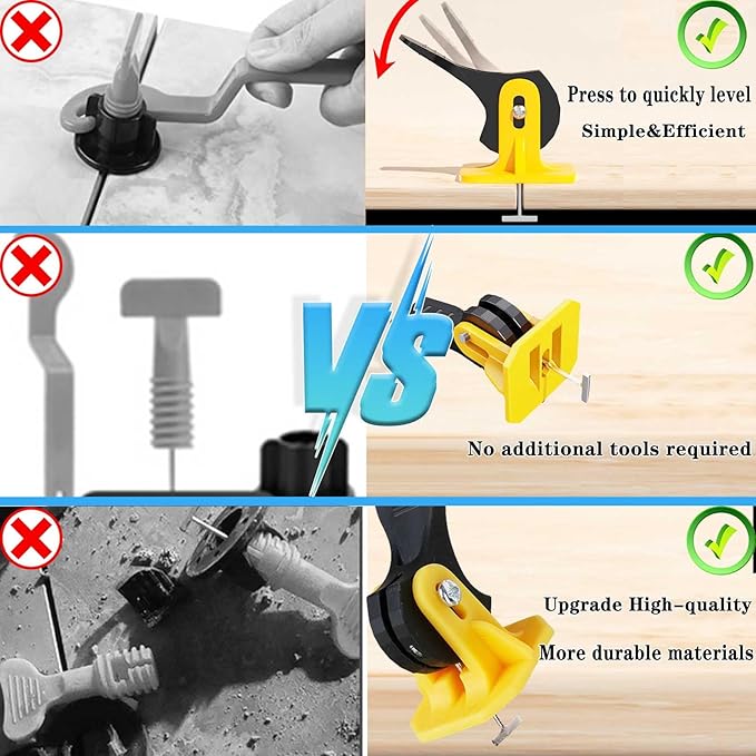 Tile Leveling System Kit Reusable 100pcs Tile Leveler+400pcs 1/8'' Cross-Shaped Tile Spacers+100pcs Replaceable Steel T-Pin Upgrade Adjustable Tile Tools Spacers Shims Floor Leveling 1/16in