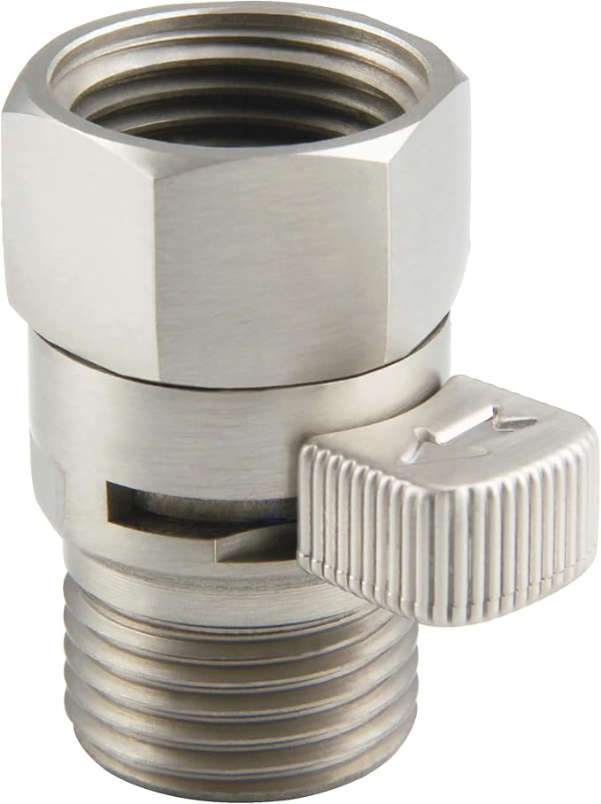 APLusee Shower Head Shut Off Valve, Solid Brass Water Flow Restrictor with Adjustable Lever, Brushed Nickel