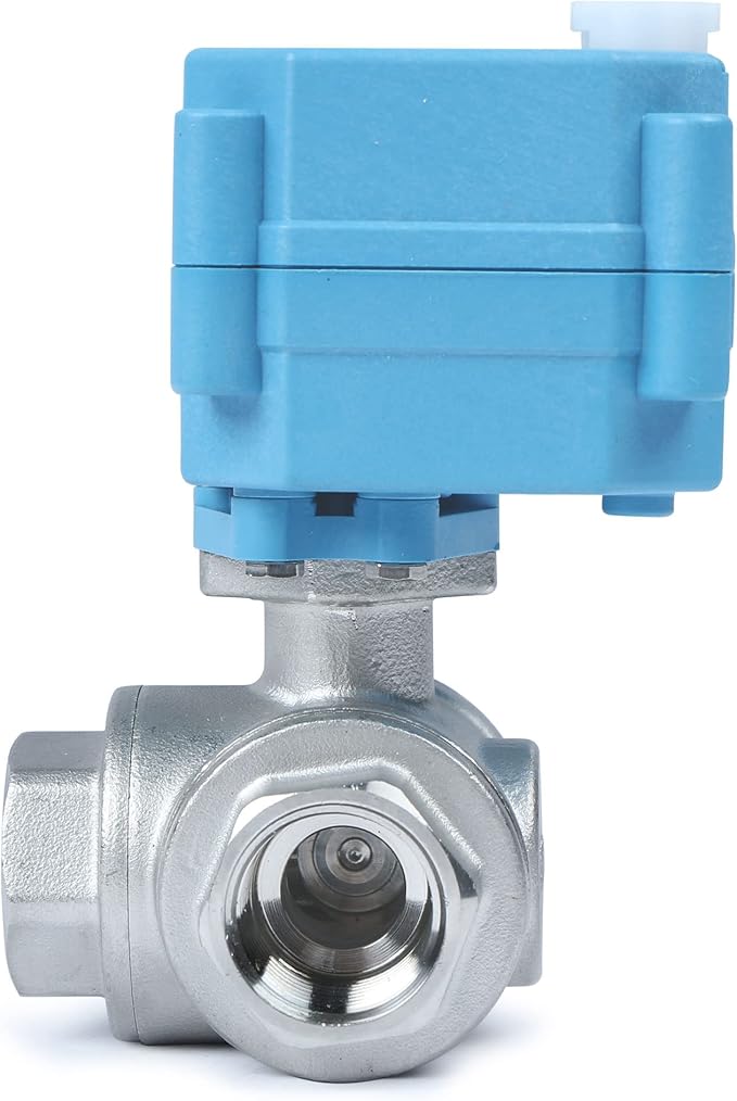 U.S. Solid 1/2" 3 Way Stainless Steel Motorized Ball Valve L Type AC/DC9-24V, Water Shutoff Valve with Manual Function, Standard Port