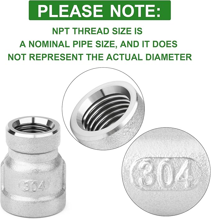TAISHER 10PCS 304 Stainless Steel Cast Pipe Fitting, Reducer Coupling, 3/8" x 1/4" NPT Female Threaded