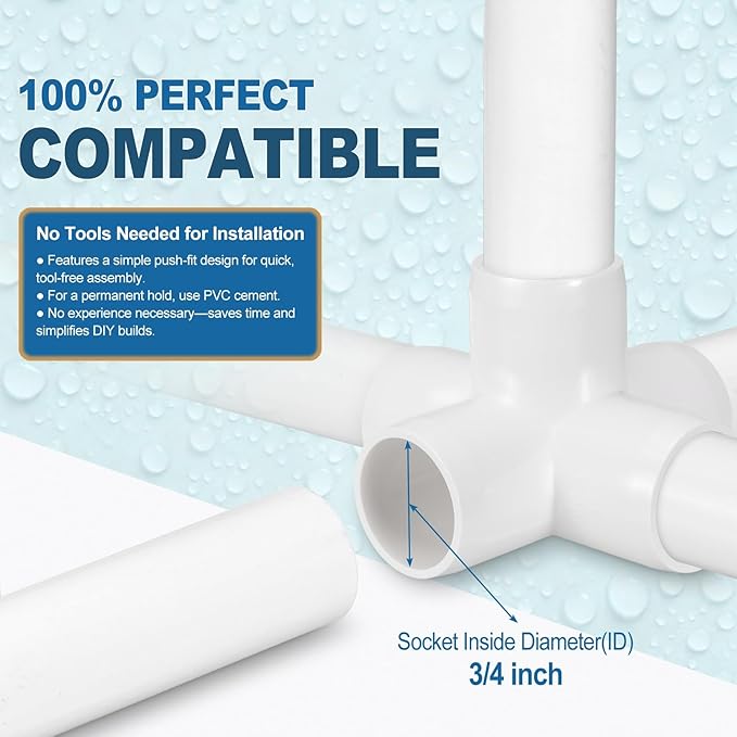 4 Pack 3/4" SCH40 PVC Elbow Pipe Fitting, 5-Way PVC Elbow Corner Side Outlet Cross Fitting, Furniture Grade Pipe Connectors for DIY Project, Pond Protection, Socket x Socket, White