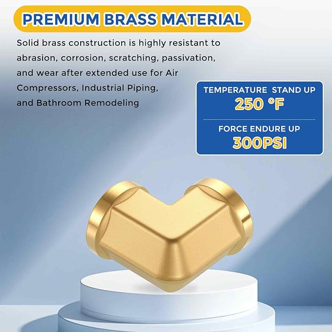 5 Pack Brass Pipe Fittings, 90 Degree 1/4" FeMale NPT to 1/4" FeMale NPT Barstock Street Elbow with Sealing Tape, Forged Pipe Fitting Connector for Air, Oil, LP